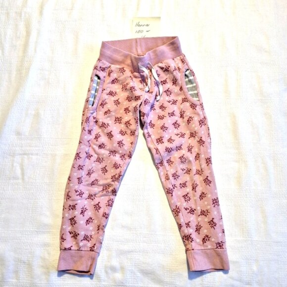 Hanna Andersson girls size 100 or 4 pink with purple & white flower joggers vguc - Picture 1 of 5